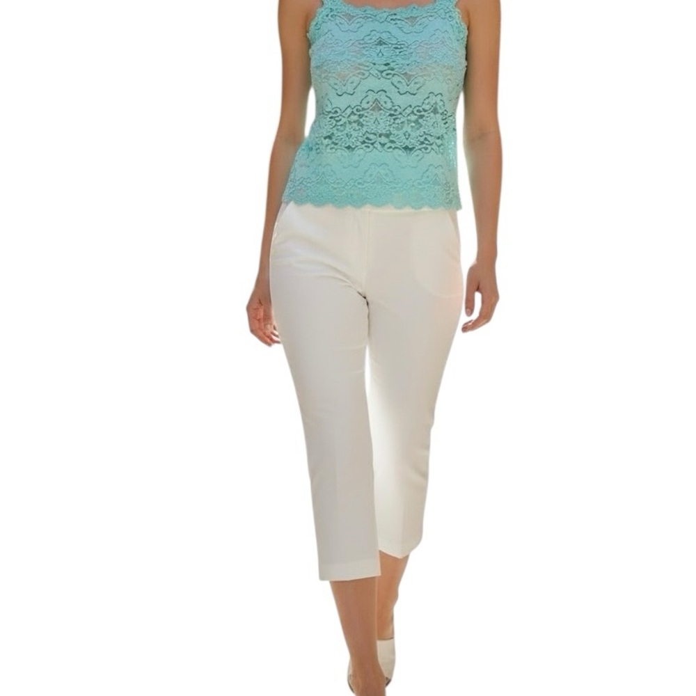 Sabora Aqua Blue Butterfly and Floral Design Lace Tank Top sz L - Picture 3 of 16